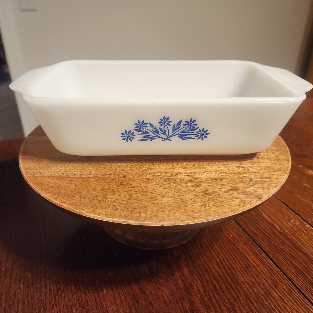 Vintage Anchor Hocking Loaf Pan with Blue Cornflower Pattern #441